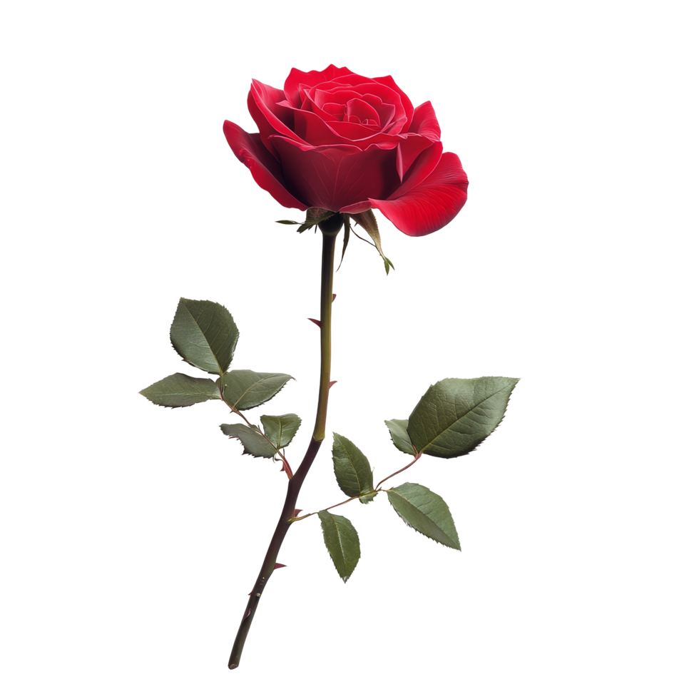 Single red rose flower isolated on a pure transparent background showcasing its beauty and elegance in full bloom, single rose flower isolated on transparent background cutout png