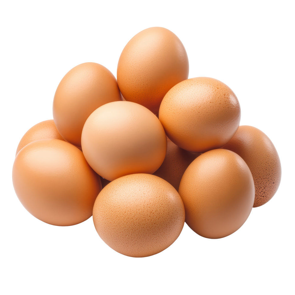 Brown eggs stacked together on a clean transparent background showcasing their natural textures and colors, brown eggs isolated on transparent png