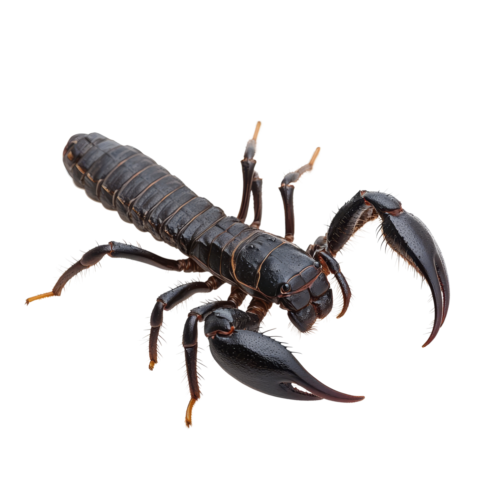 Pandinus imperator scorpion isolated on a transparent background displaying its prominent pincers and segmented body, Scorpion Pandinus imperator isolated on transparent background png