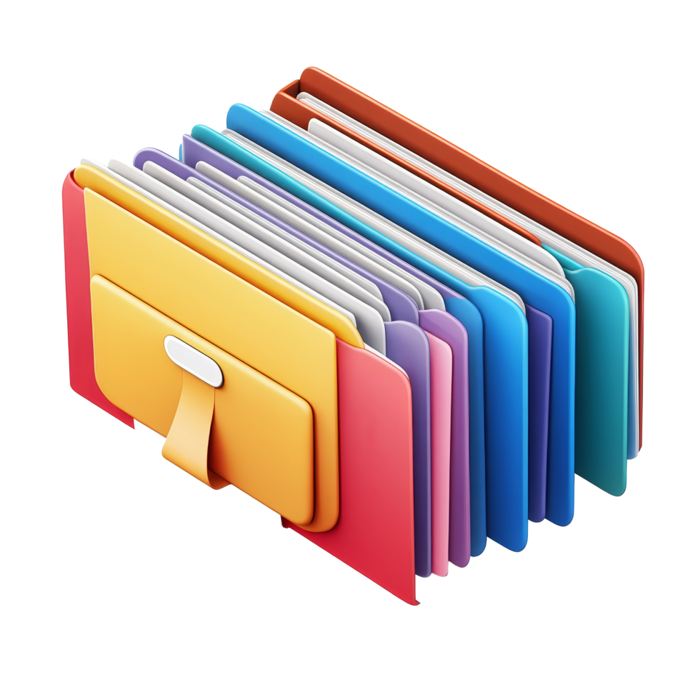 Colorful collection of isolated file folders organized neatly on a transparent background for office use or organization, file of isolated object on transparent background png