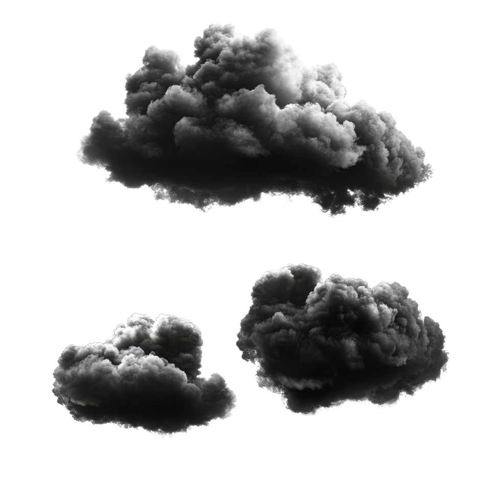 Isolated black clouds on transparent background showcasing a dramatic contrast and texture, Black clouds isolated on transparent background png