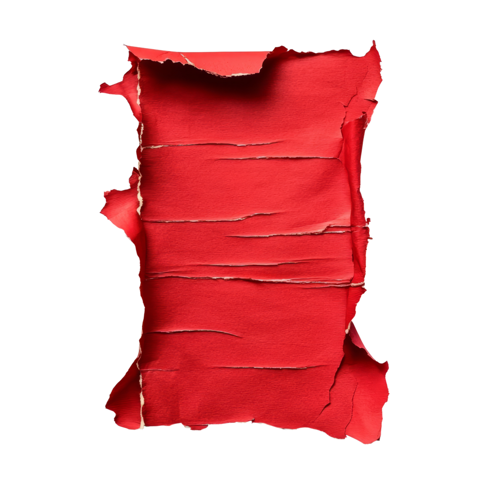 Torn red paper with jagged edges isolated on clean transparent background for creative design and art projects, red torn paper isolated on transparent background png