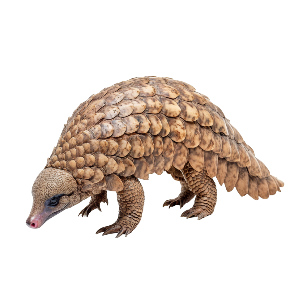 A pangolin exploring its surroundings on a clean transparent backdrop in a serene setting, a pangolin isolated on transparent background png