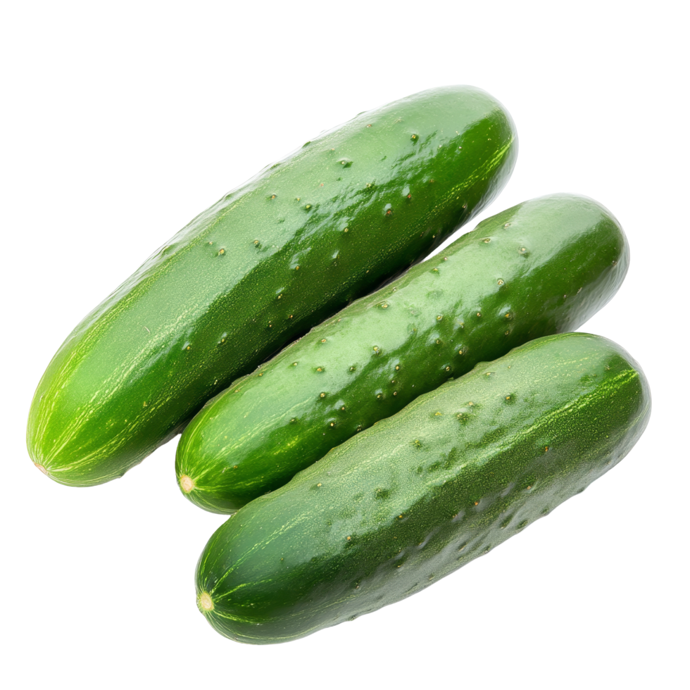 Fresh cucumbers displayed on a clean transparent background highlighting their vibrant green color and natural texture, fresh cucumbers on transparent background png