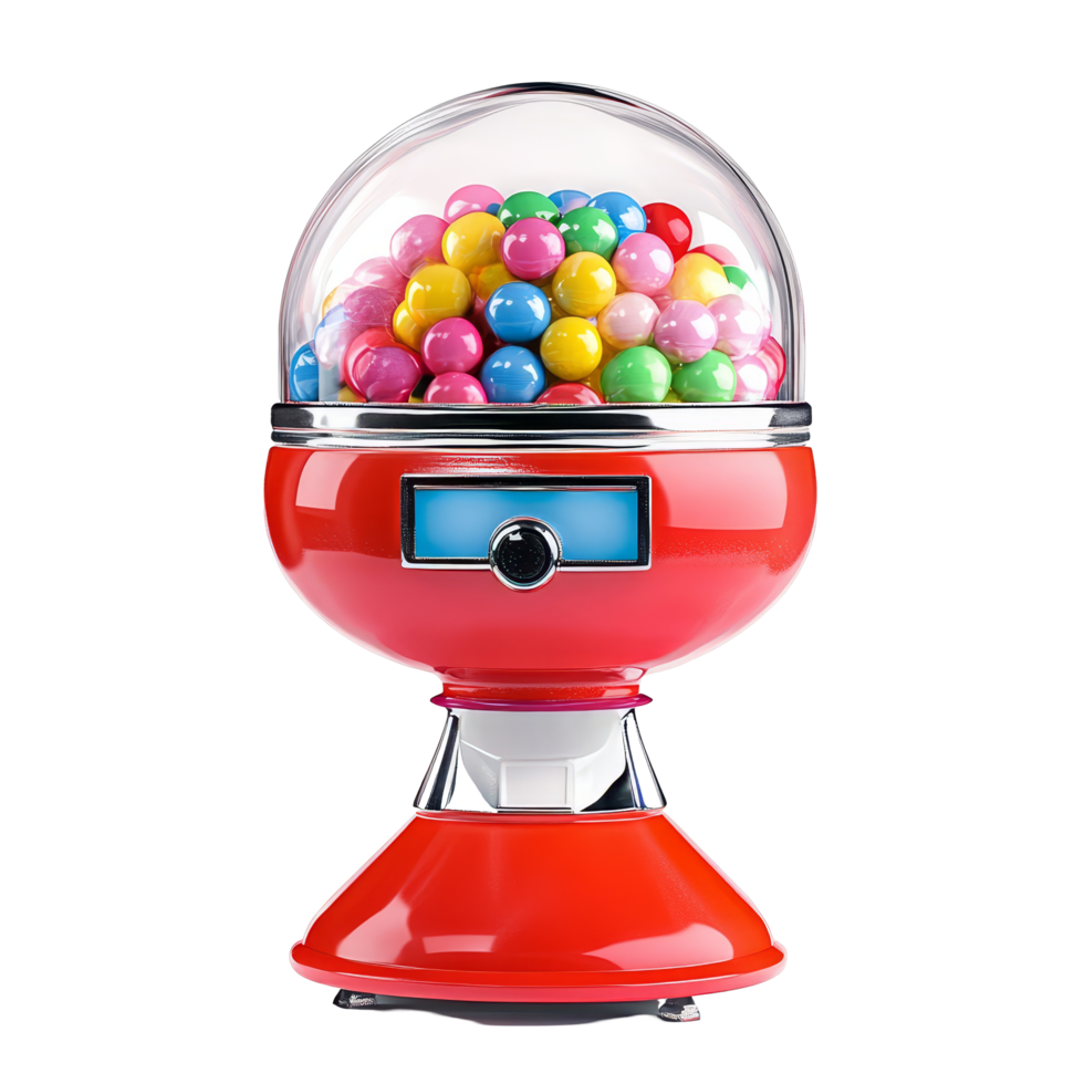 Classic gumball machine with colorful candy balls isolated on a transparent background, Gumball machine isolated on transparent background png