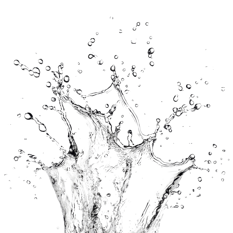A stunning water splash captured against a clean transparent background highlighting the beauty of fluid dynamics, water splash isolated on transparent background png