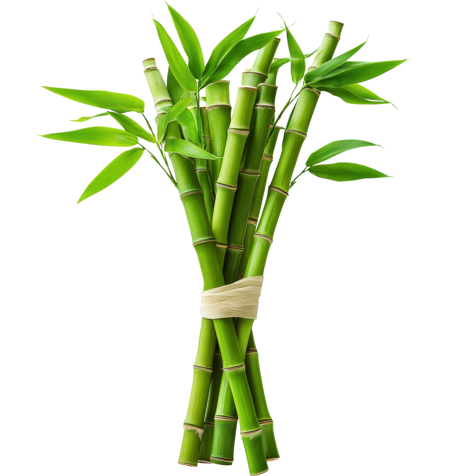 A vibrant bunch of green bamboo with lush leaves, showcasing natural beauty in a transparent hue, bamboo bunch with green leaves, file of isolated object on transparent background png