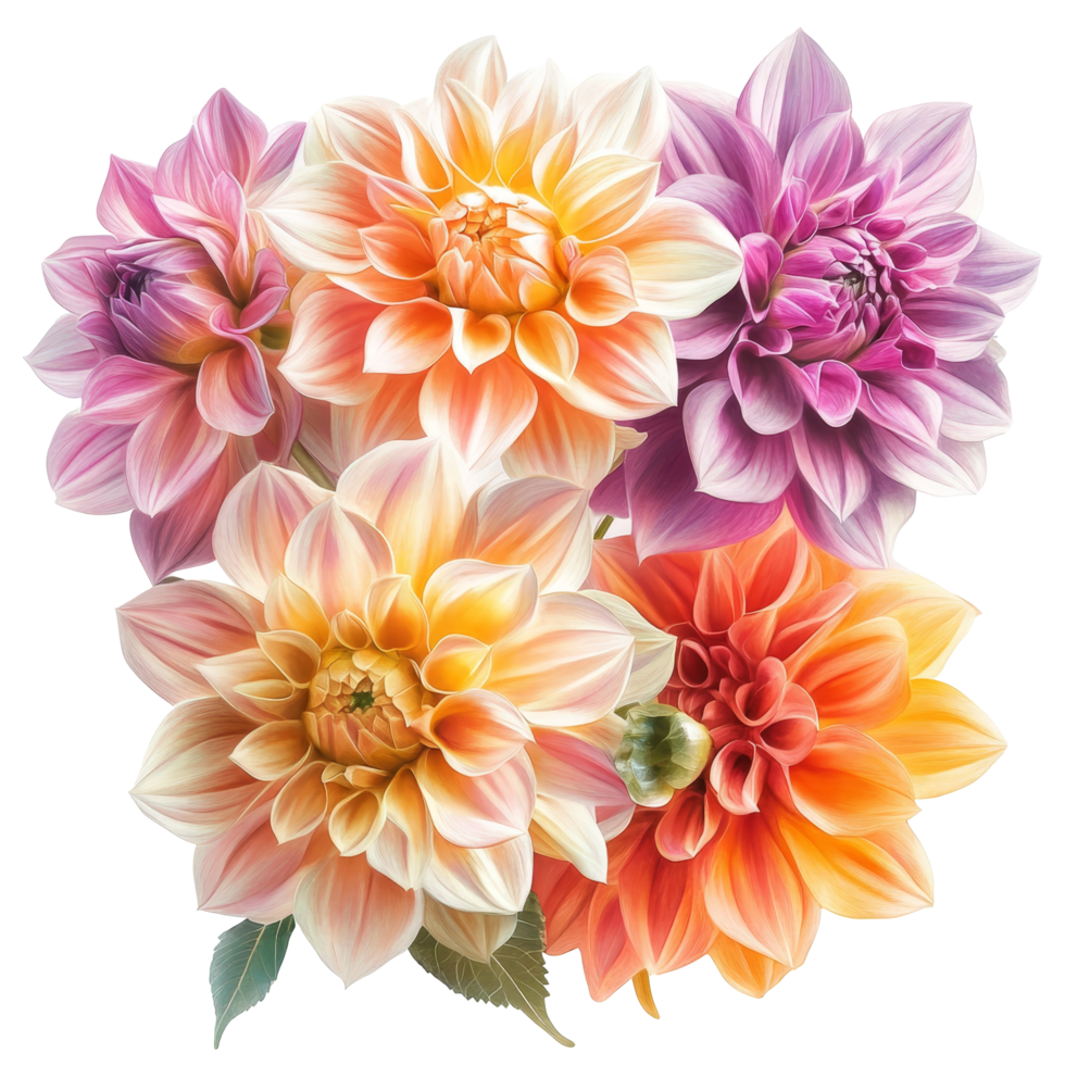 Vibrant dahlia flowers in a stunning floral bouquet with transparent accents celebrating natures beauty, dahlia Flowers Floral Bouquets flowers with transparent background png