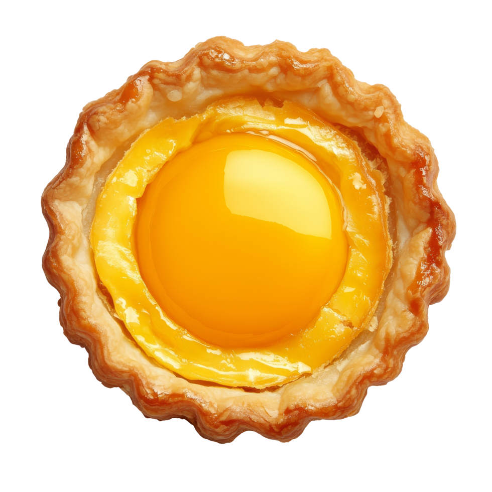Delicious egg tart served on a transparent plate showcasing its golden custard filling in a crispy pastry shell, Pear isolated on trransparent png