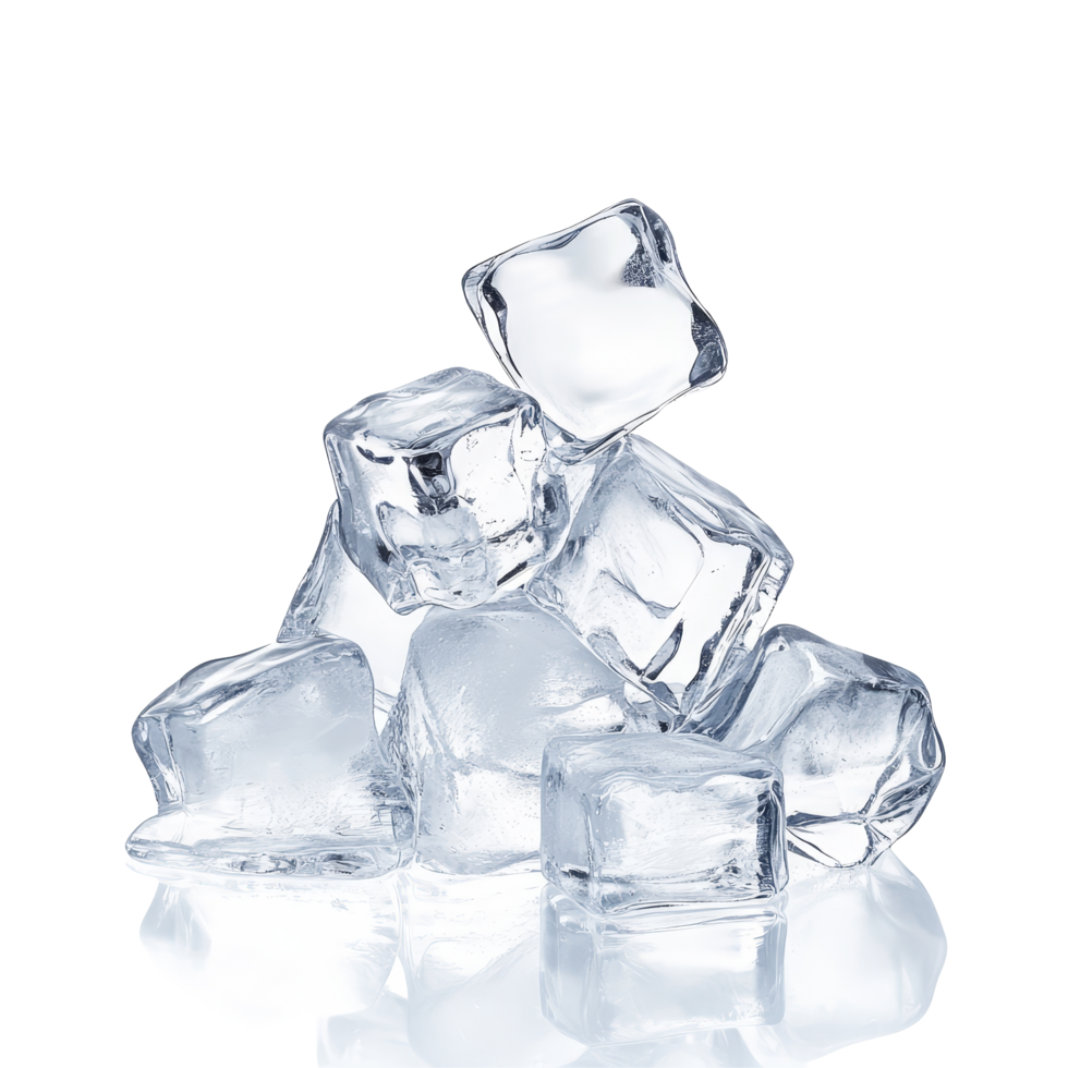 Clear ice cubes stacked on a transparent background, perfect for drinks and refreshing beverages any time of year, ice cubes isolated on transparent background png