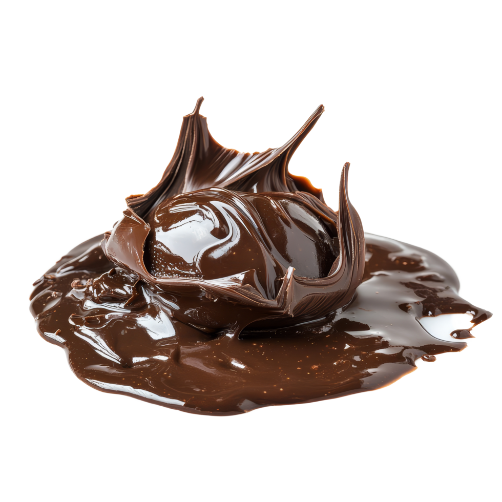 Melted chocolate creation with glossy texture and artistic swirls on a clean transparent background, Melted chocolate isolated png