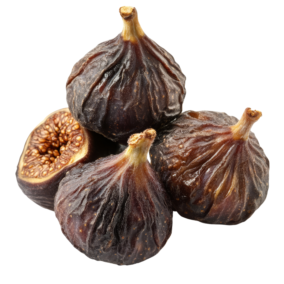 Dried figs showcasing rich texture and color against a clean transparent background for culinary inspiration, Dried figs isolated on transparent background png
