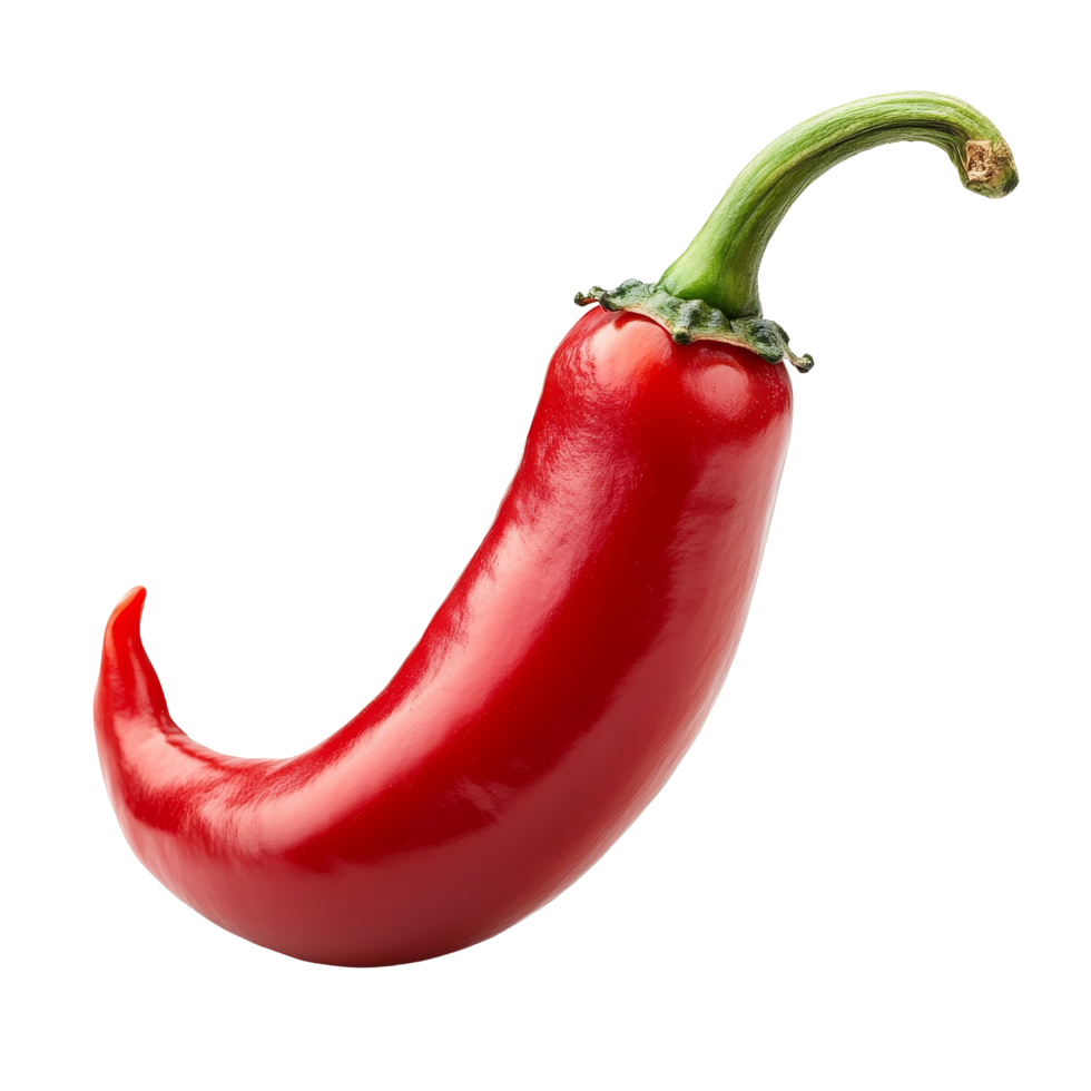 Bright red cayenne pepper isolated on a clean transparent background showcasing its vibrant color and unique shape for culinary use or spice collection, Cayenne pepper isolated on transparent background png