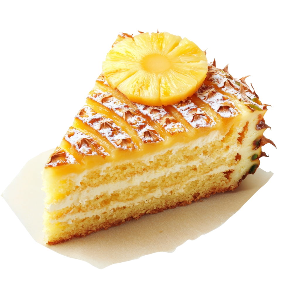 Delicious isolated slice of pineapple cake with a tropical flavor on a bright transparent background, Isolated pineapple cake slice on a transparent background png