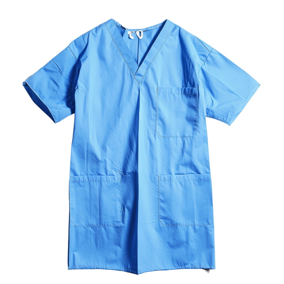 Blue patient gown for medical apparel displayed against a transparent background while isolated, Blue Patient Gown, Medical Apparel, Isolated on transparent background Background png