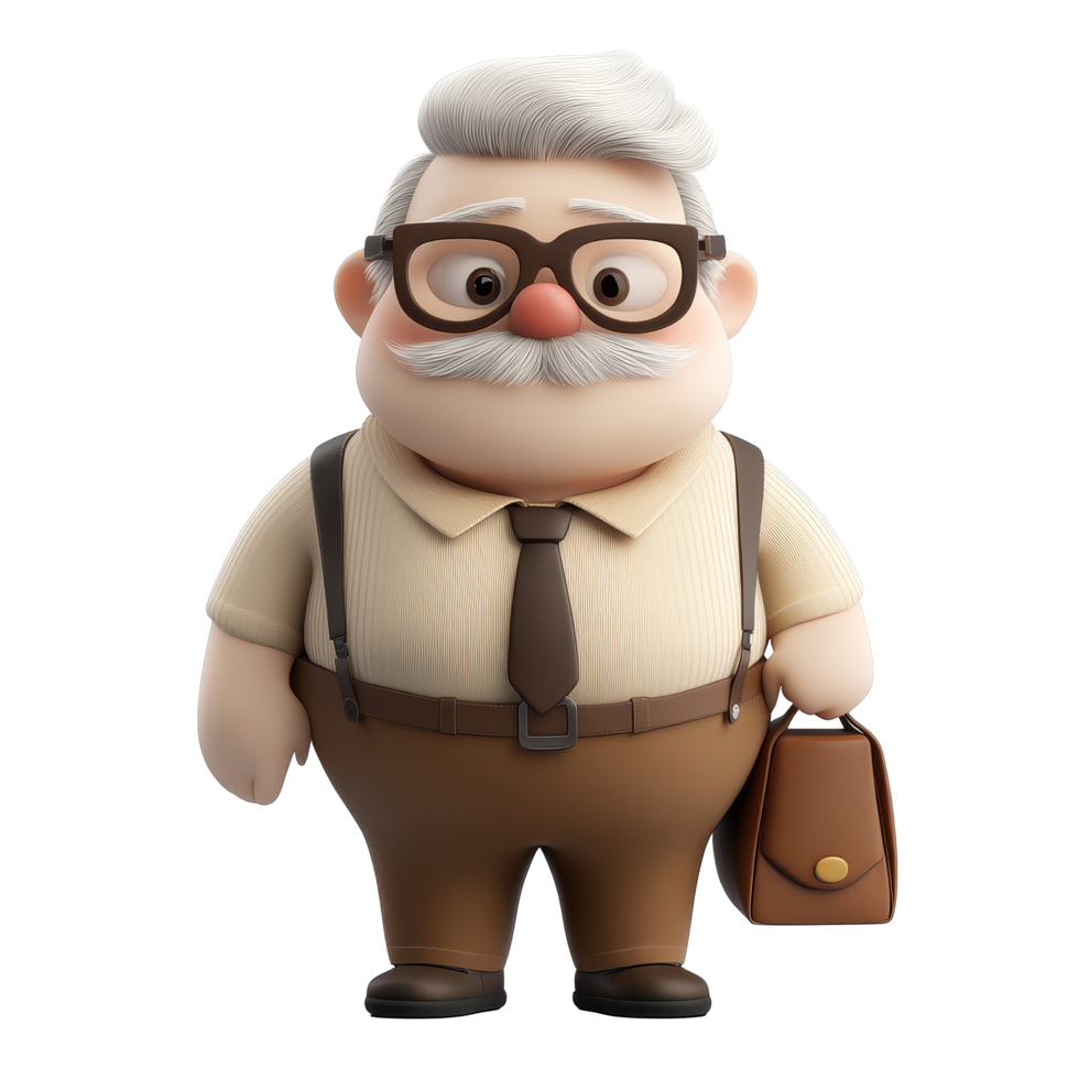 Cartoon teacher with a briefcase on transparent background, exuding a friendly vibe, 3D Cartoon Teacher Character Isolated on transparent background png