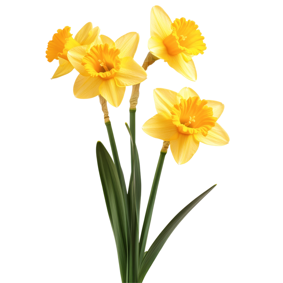 Vibrant daffodil flowers in a delicate arrangement against a transparent background for a fresh spring touch, daffodil flowers isolated on transparent background png