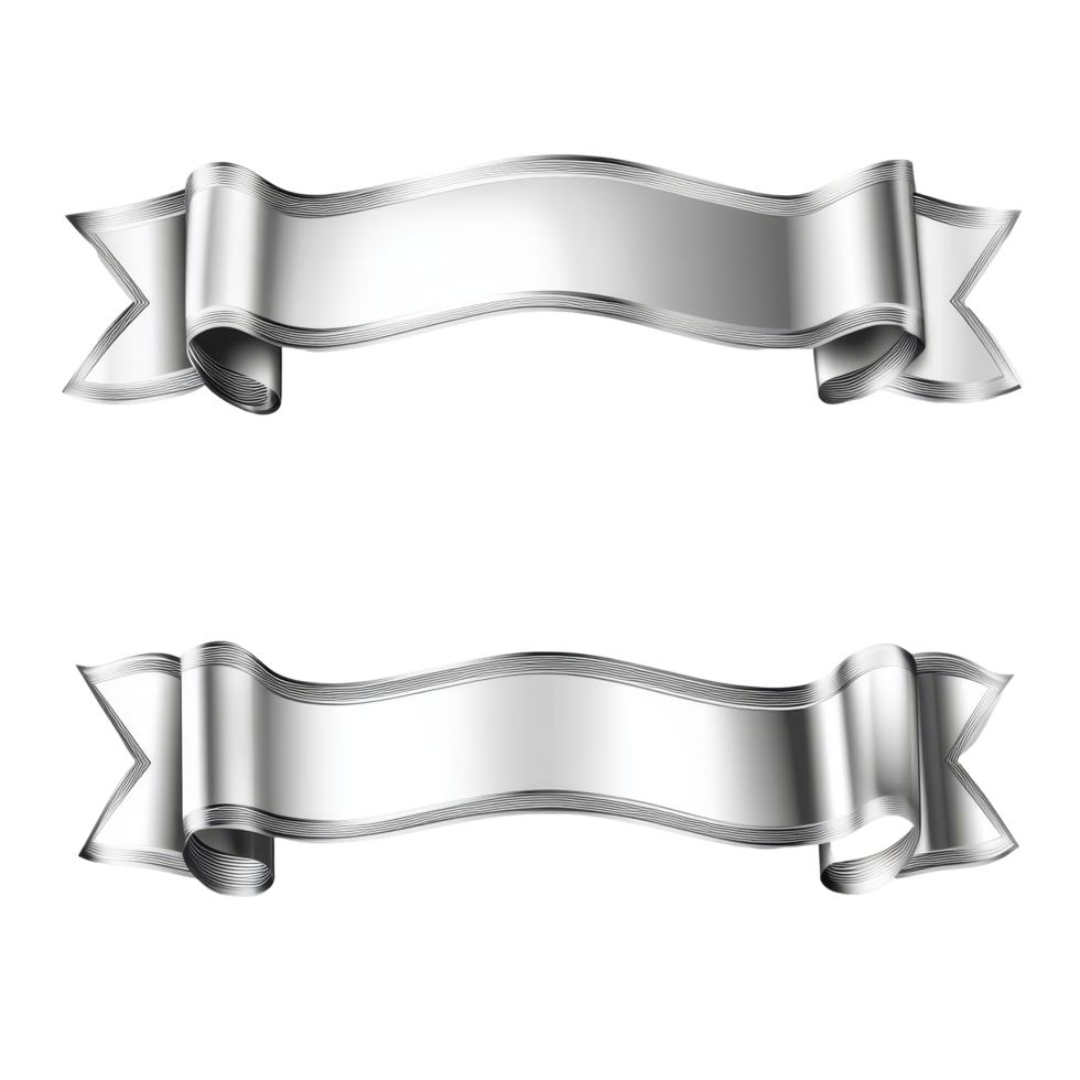 Elegant silver banner ribbon isolated on transparent background for design and decoration projects, silver banner ribbon isolated on transparent background png