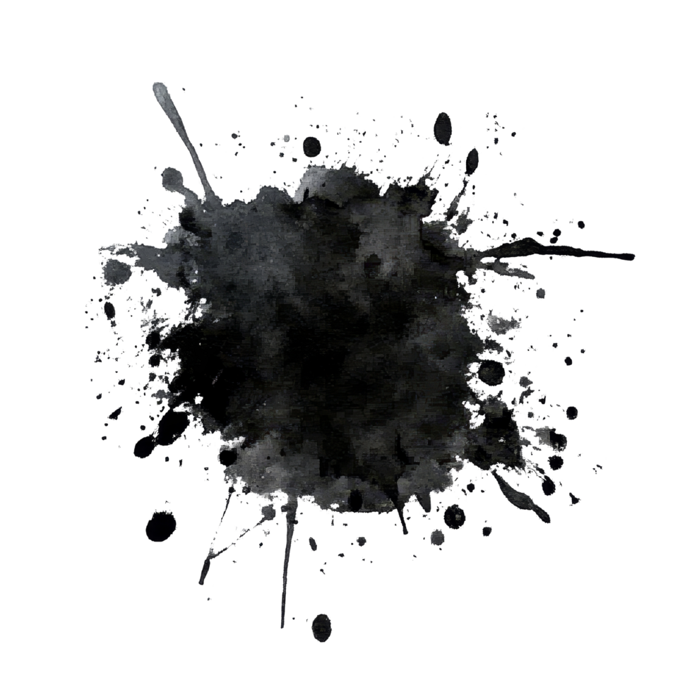 Dynamic black watercolor splash isolated on a clean transparent background, black red color splash isolated on transparent background png