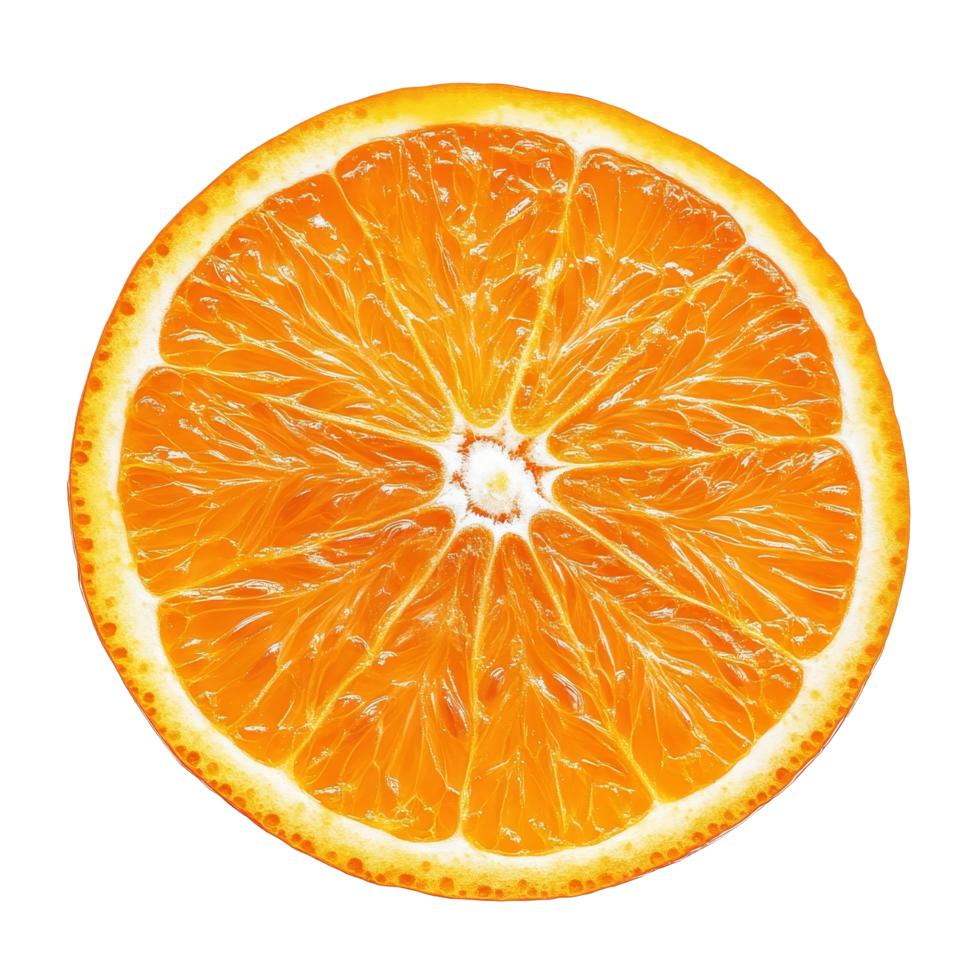 A fresh slice of orange fruit isolated on a clean transparent background for culinary and health-focused presentations, slice of orange fruit isolated on transparent background png