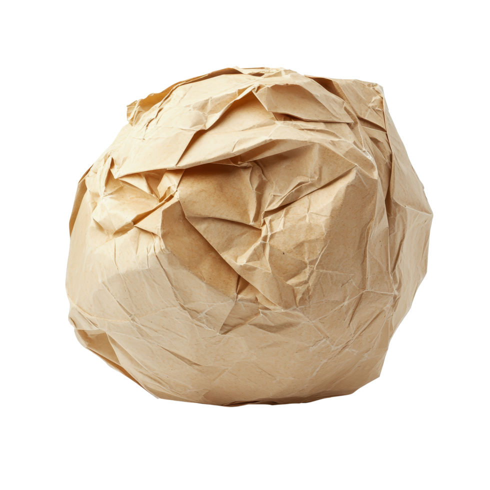 Crumpled piece of recycled paper ball resting on a clean transparent surface in bright lighting, paper ball Crumpled piece of recycled paper on transparent backgroundfile png