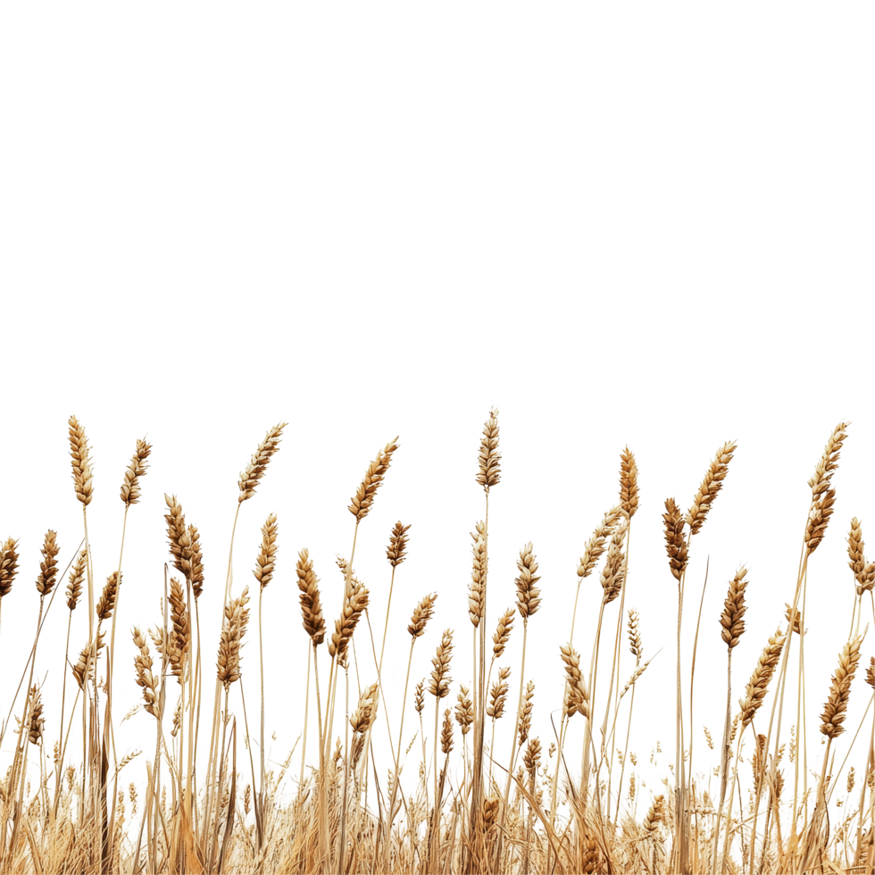 A side view of a dry autumn field filled with mature spikelets swaying gently in the wind, side view of a field of dry mature autumn spikelets of wheat object on transparent background png