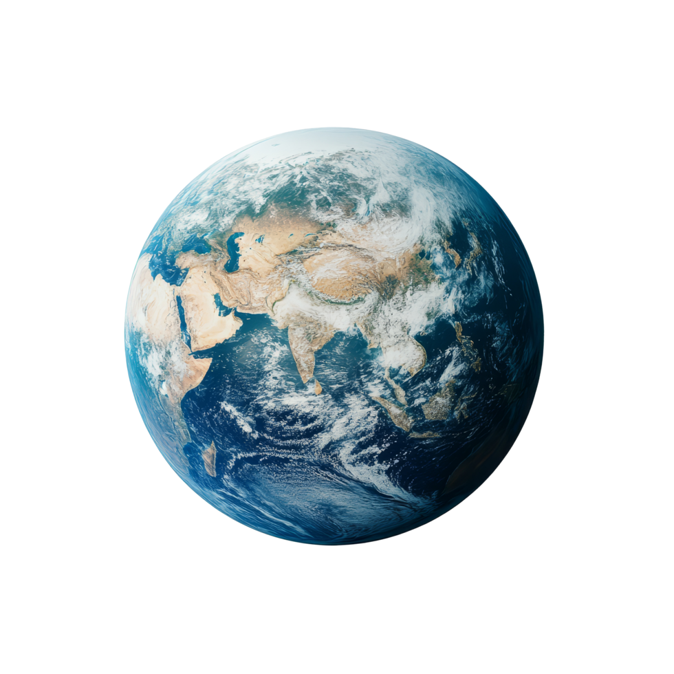 Earth viewed from space against a transparent background showcasing continents and oceans in bright colors, Earth Globe from Space On transparent background png