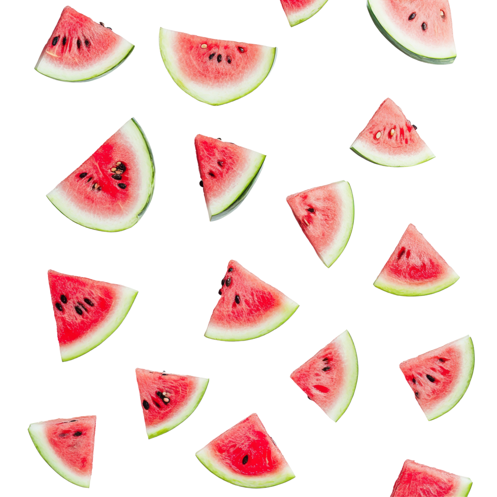 Fresh watermelon slices arranged artistically on a clean transparent background for a vibrant summer display, watermelon on transparent background png