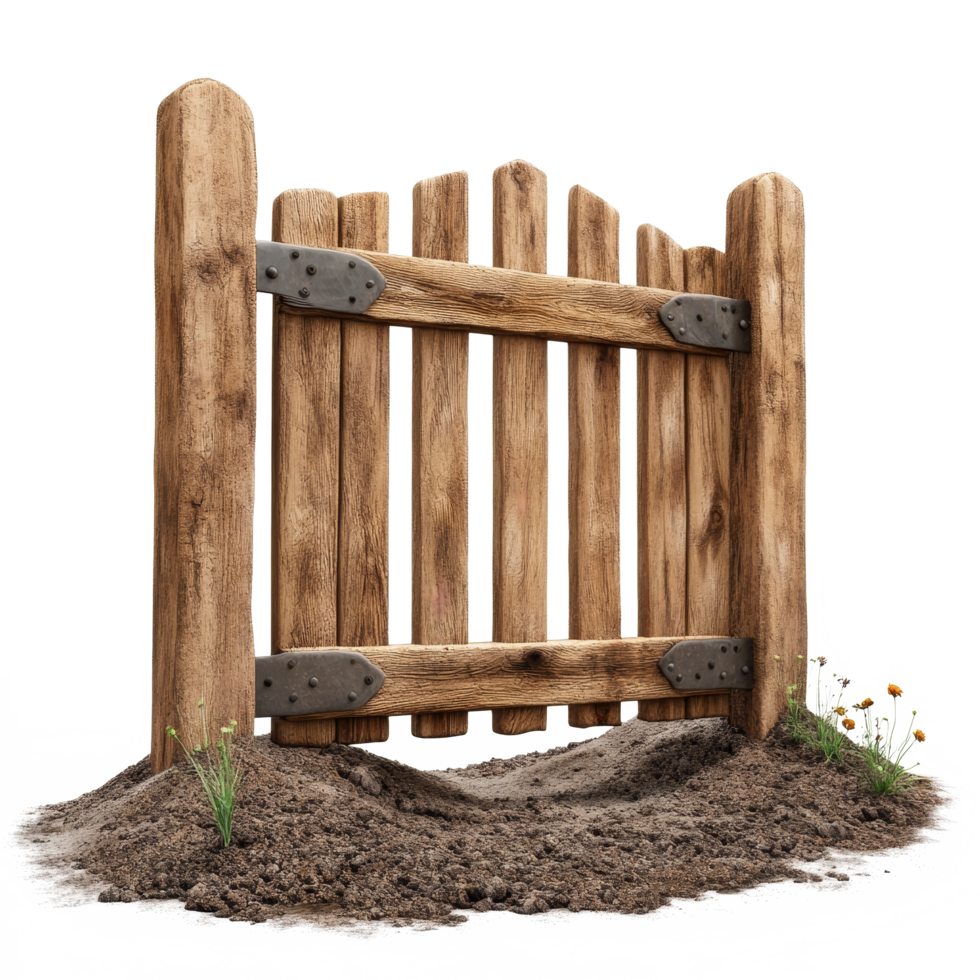Charming wooden soil gate with rustic details on a clean transparent backdrop, Beautiful soil gate on a transparent background png