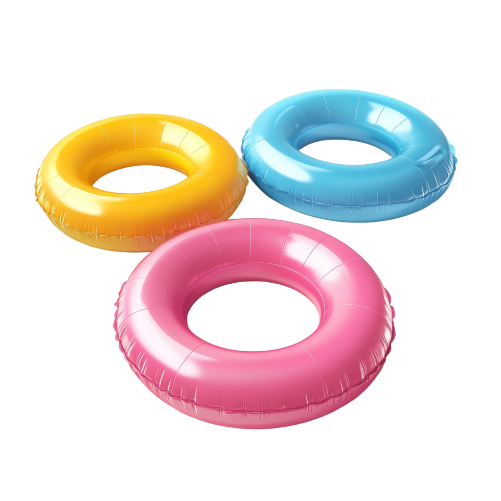 Colorful inflatable swim rings on a bright transparent background for summer fun, Inflatable Swim Rings on transparent background Summer Pool Accessories png