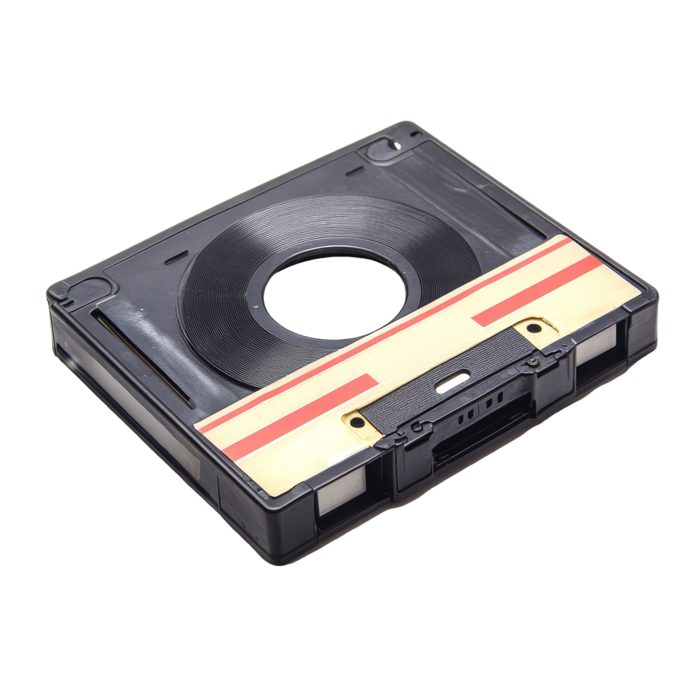 An old school cassette tape resting on a plain transparent background, evoking nostalgia for past music experiences, Old School Cassette Tape on transparent background png
