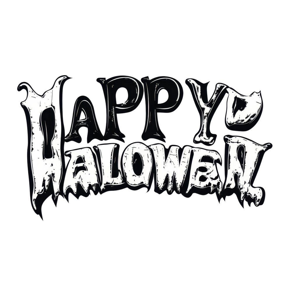 Halloween text banner with spooky letters on a transparent background, ideal for seasonal decor, Happy Halloween Text Banner, on transparent background png