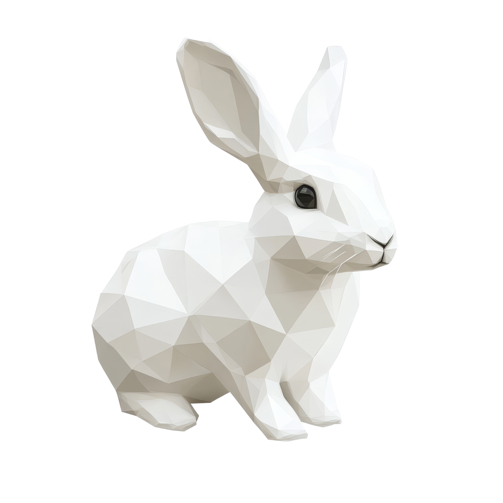 A geometric transparent rabbit in a minimalistic style against a clean transparent backdrop showcasing modern art design, Polygonal rabbit on transparent background. Geometric polygonal rabbit transparent background png