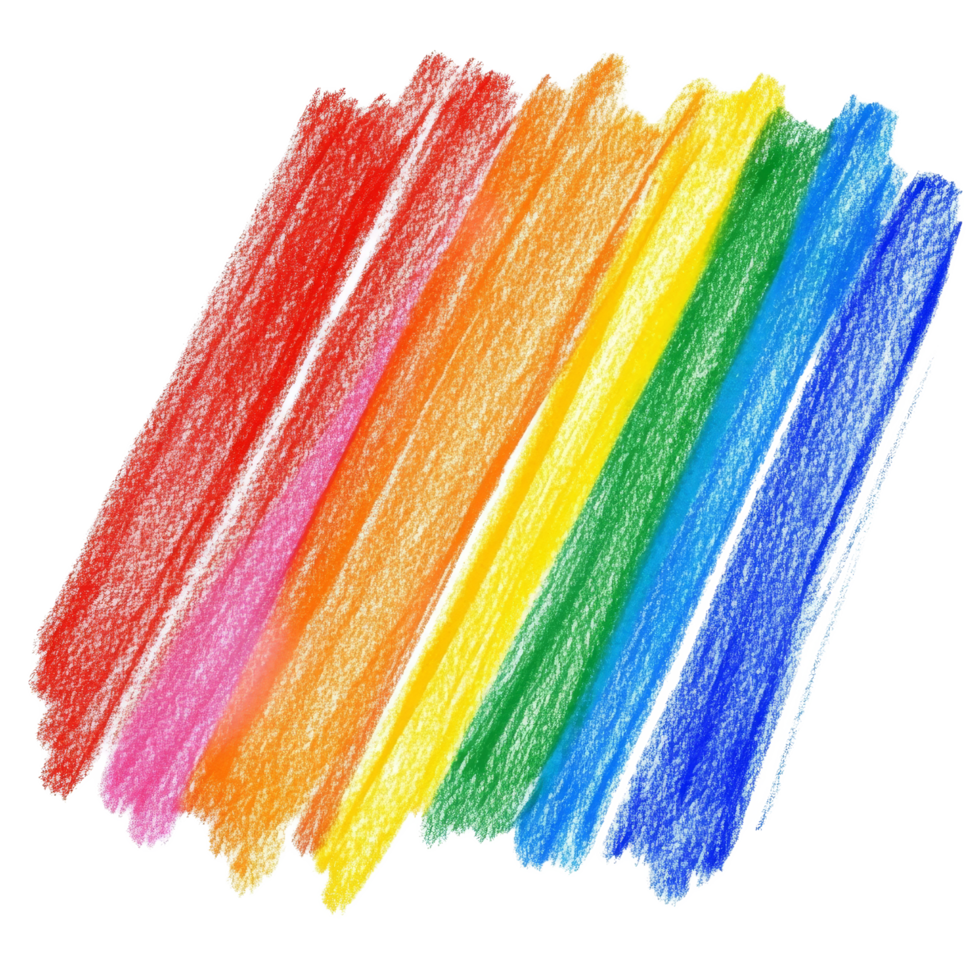 Colorful rainbow scribbles created with wax pastel on transparent paper during a creative art session, rainbow colored drawn colorful scribble wax pastel isolated on transparent background png