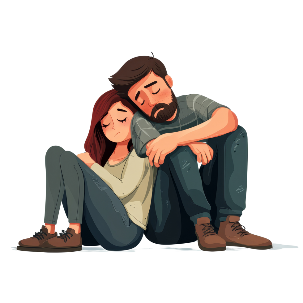 A sad couple sitting together, feeling distant due to family problems and emotional struggles in a quiet setting, sad couple with family problems, file of isolated object on transparent background png