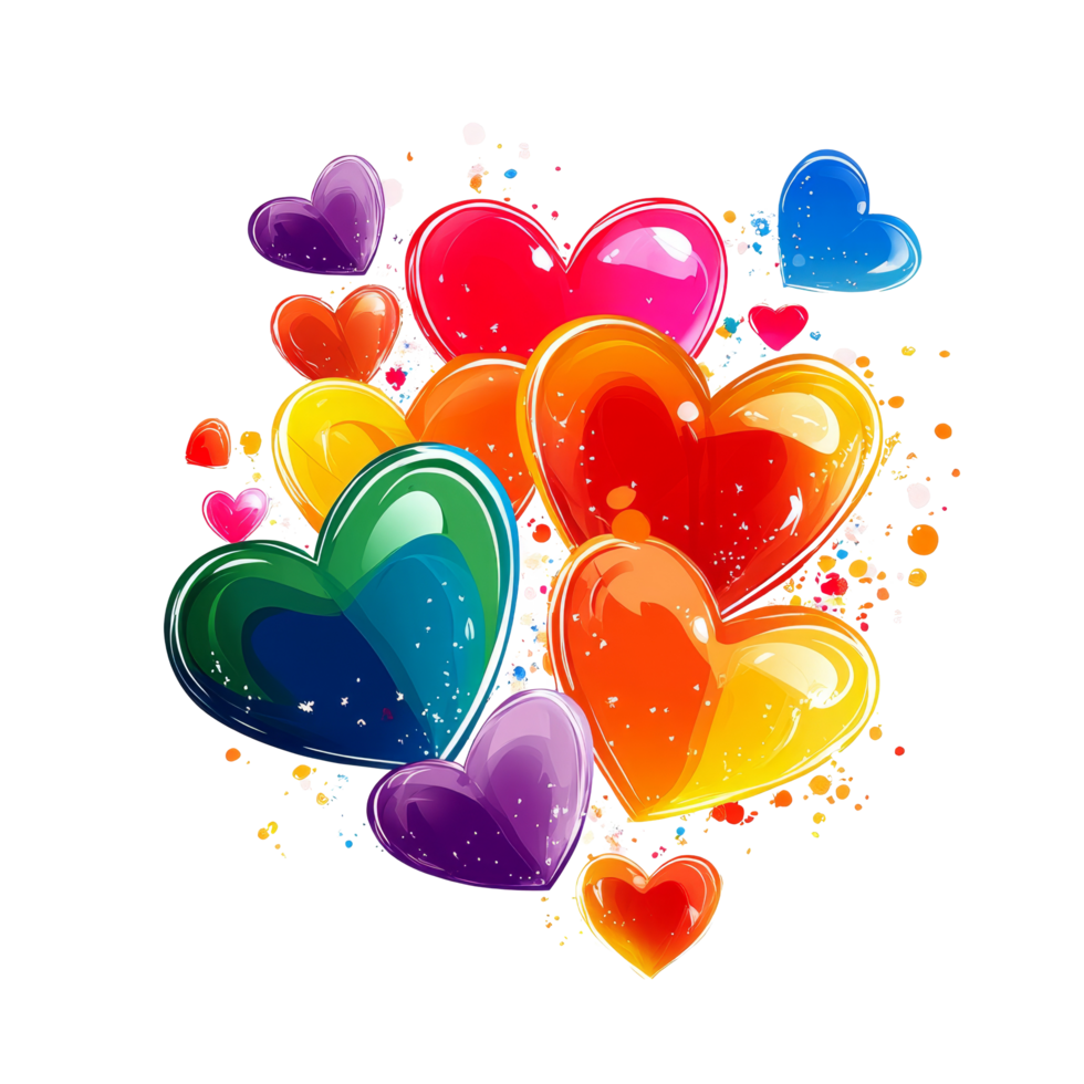 Multiple colorful hearts create a vibrant, playful atmosphere on a transparent background perfect for any occasion, Multiple hearts transparent background png