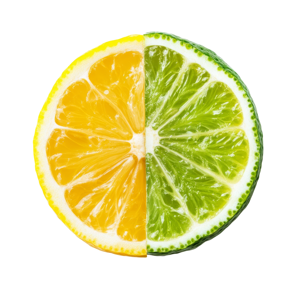 Fresh lemon and lime slices beautifully display vibrant colors against a clean transparent background, lemon and lime slice isolated on transparent background png