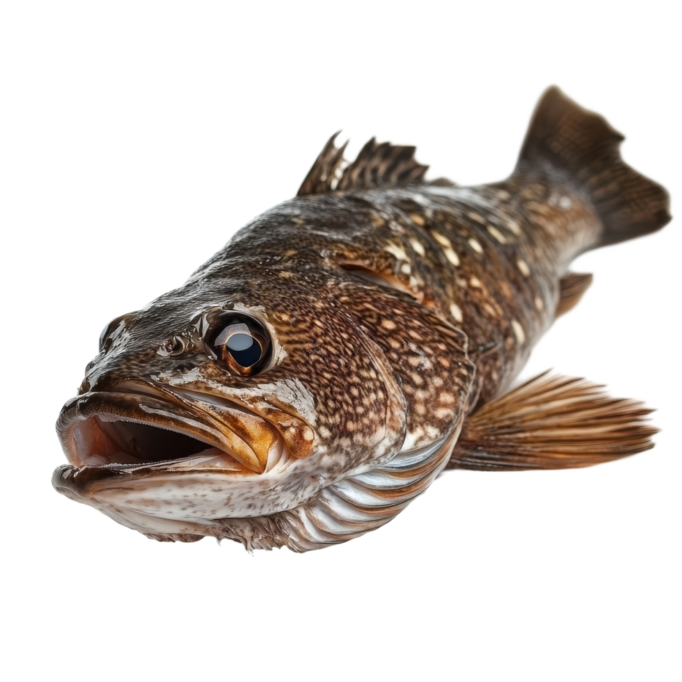Lingcod fish displayed on a clean transparent background showcasing its distinctive features and colors, a lingcod fish isolated on transparent background png
