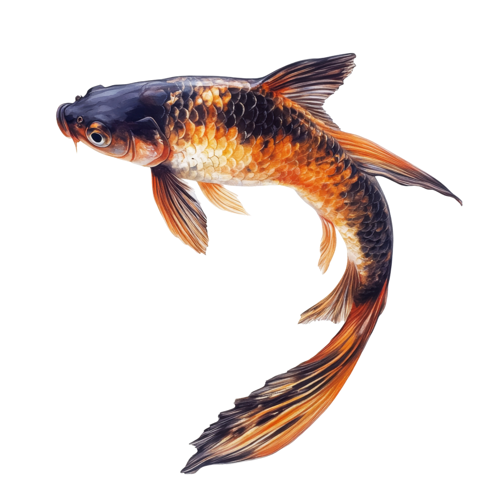 Vibrant fish leaps gracefully in mid-air against a plain transparent background, showcasing its lively colors and motion, Leaping Fish in Midair on transparent background png