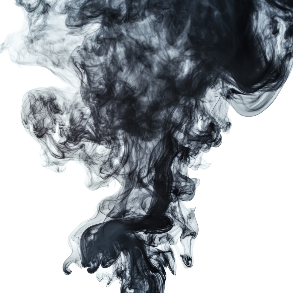Dark smoke texture swirling gracefully on a transparent background, creating a striking contrast and depth, dark smoke texture on transparent background png