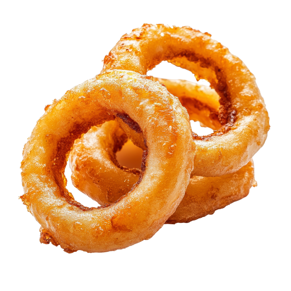 Crispy fried onion rings on a transparent background perfect for snacks or appetizers at any time of the day, Fried Onion Rings isolated on transparent background png