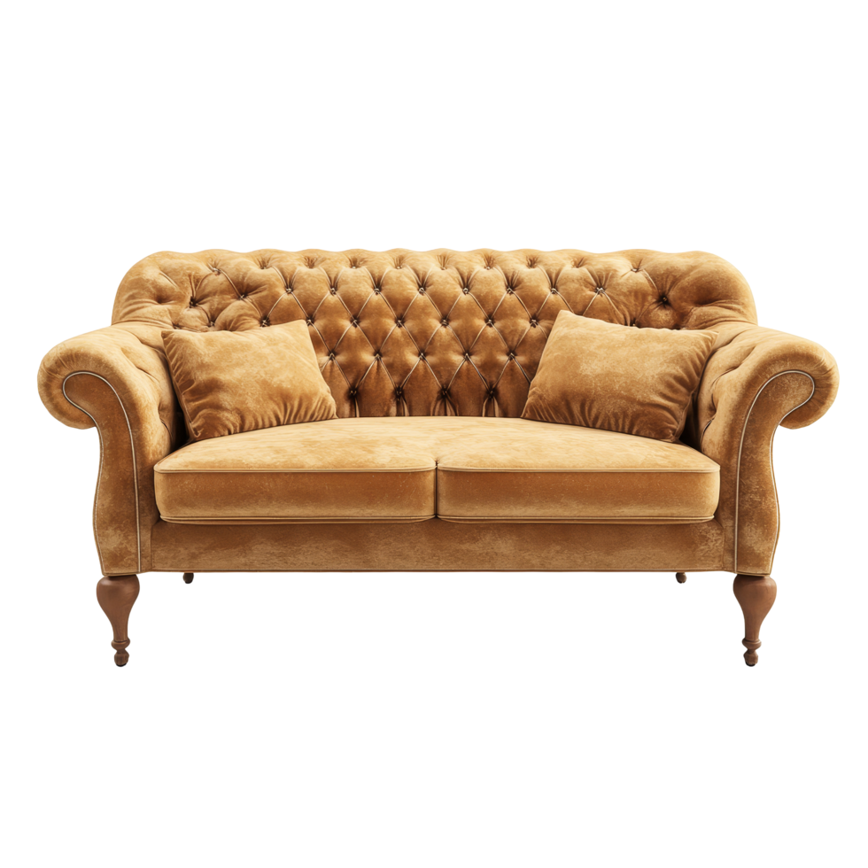 Elegant tufted sofa on a transparent background, perfect for enhancing home interior decor in any living space, sofa isolated on transparent background png