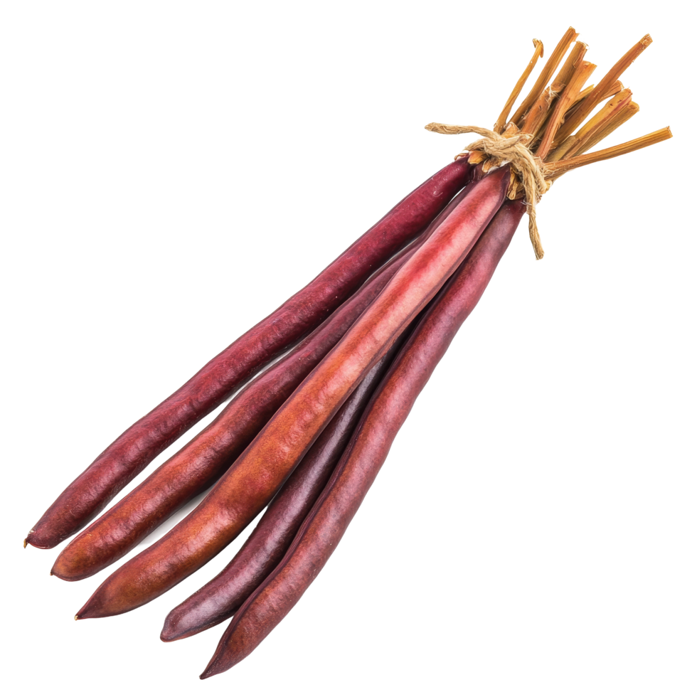 Fresh red long beans tied together against a transparent background ready for culinary use, red long bean on transparent background png