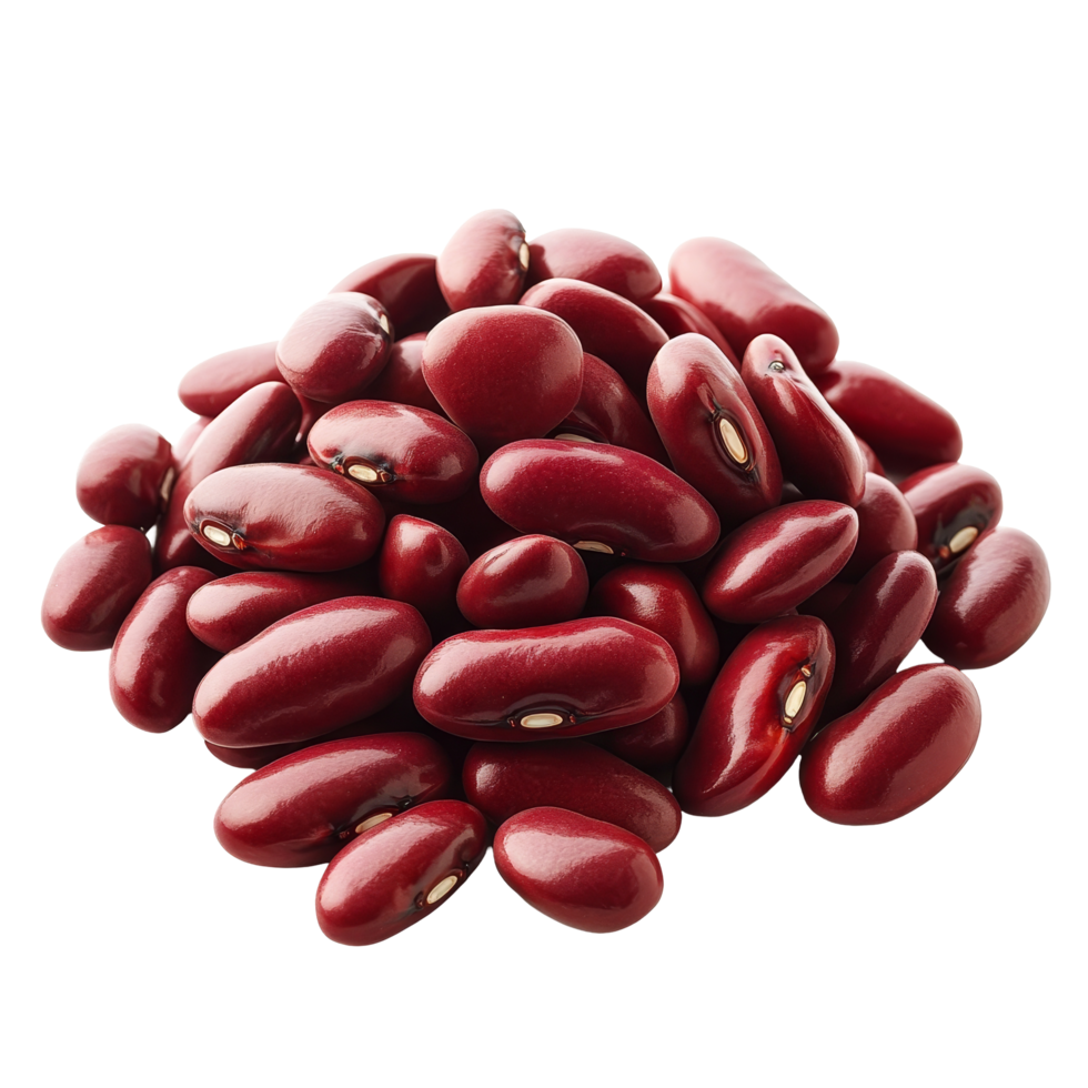 Fresh red kidney beans piled isolated on a clean transparent background ready for cooking or packaging, Heap of red kidney beans isolated on transparent background png