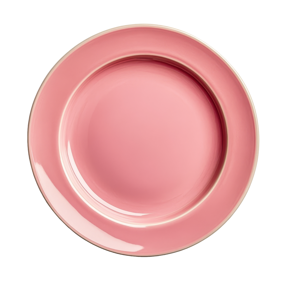 A solid pink plate resting on a clean transparent surface, perfect for serving colorful meals or desserts any time of the day, pink empty plate on transparent background png