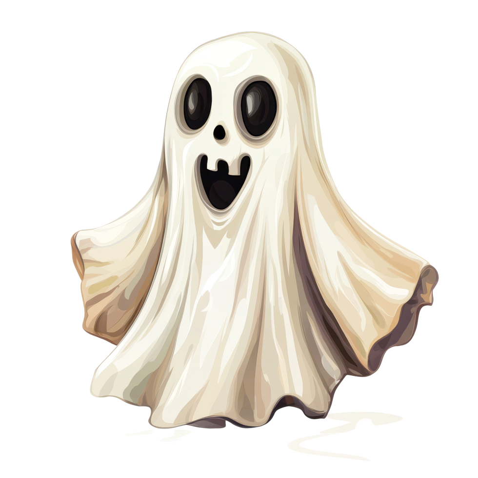 Cheerful cartoon ghost with an expressive face on a plain transparent background perfect for Halloween decorations and themed celebrations, Cartoon halloween ghost on transparent background png