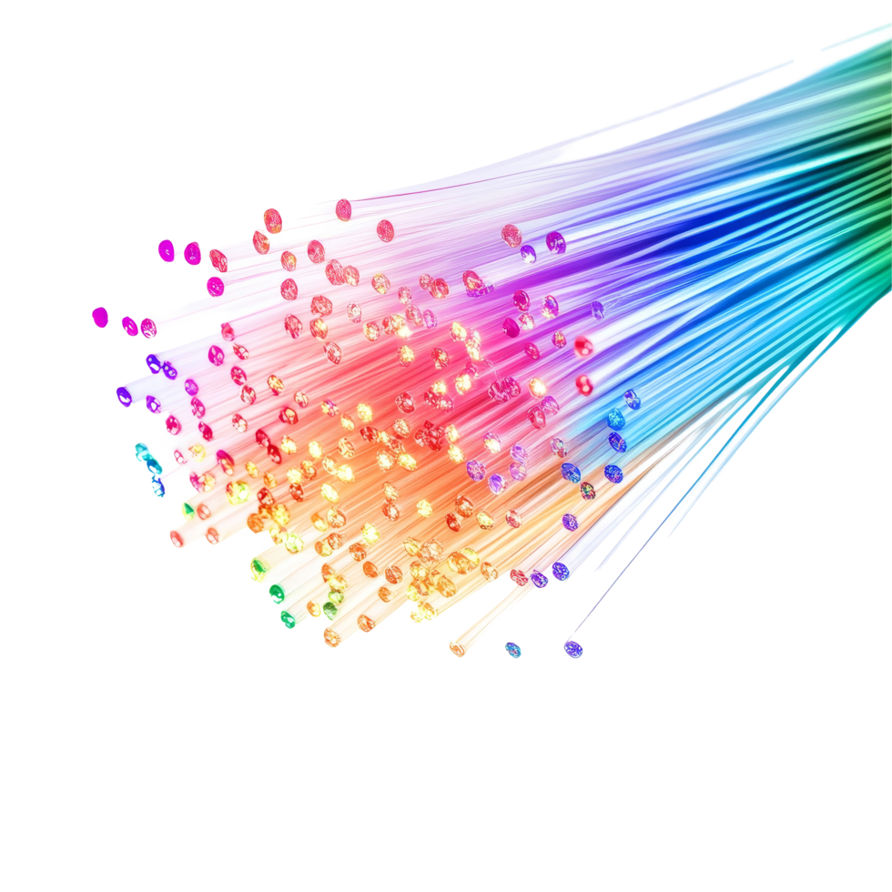 Colorful fiber optic cables isolated on a transparent background showcasing modern technology and vibrant lighting effects, Fiber optic cables isolated on transparent background png