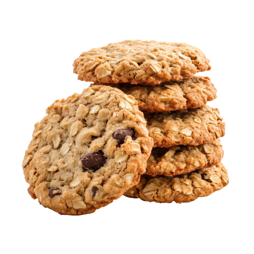 Delicious homemade oatmeal cookies stacked on a transparent background ready to be enjoyed any time of the day, Oatmeal cookies on transparent background png