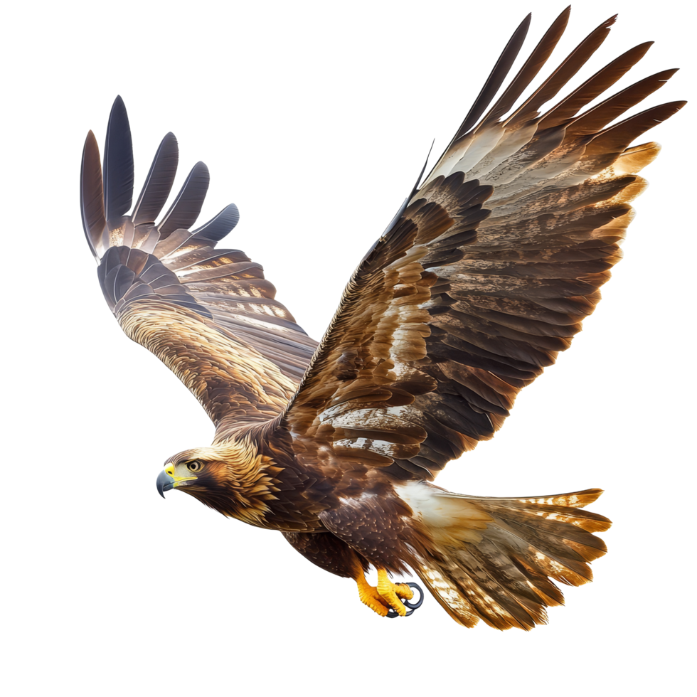 Golden eagle soaring gracefully in the sky while hunting for prey in its natural habitat, hunting golden eagle, aquila chrysaetos, isolated on transparent background png