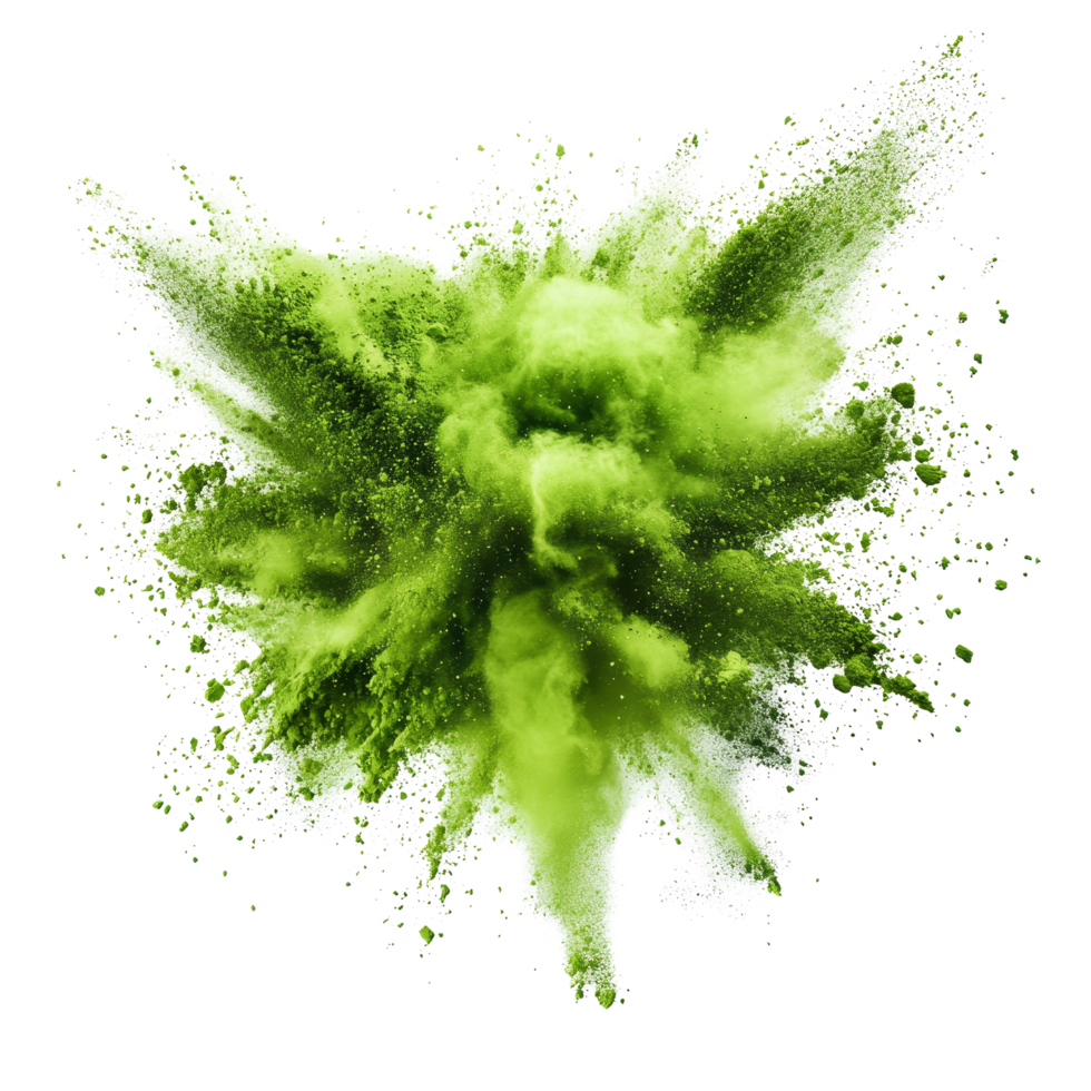 Vibrant green Holi paint splash creates a stunning color powder explosion during the festival of colors, Green Holi Paint Splash with Color Powder Explosion on transparent background png